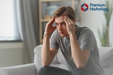 Лечение мефедрона Мужчина сидит на диване, держась за голову